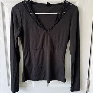 Elegant Black Lace Trim Women's Top